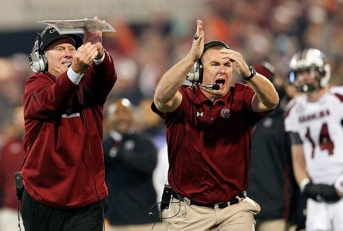 Shawn Elliott, right, has communicated with Steve Spurrier since taking the Georgia State job.