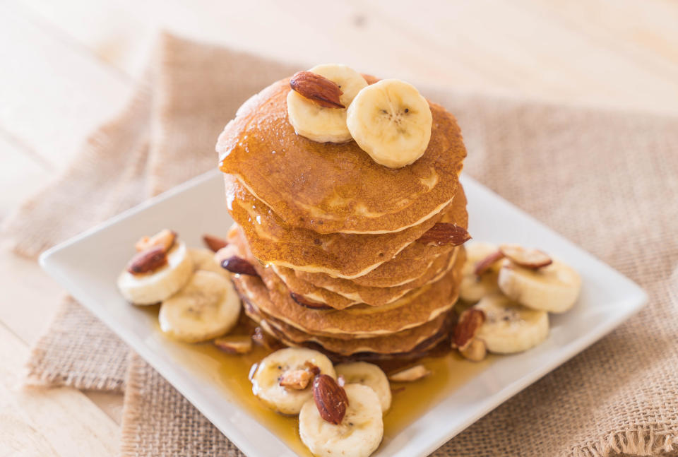 almond banana pancake with honey