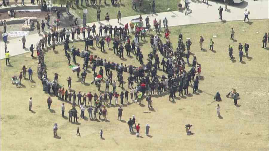 Police crews responded to an encampment at a pro-Palestine protest at the Auraria campus in Denver, Colorado, on April 26, 2024. (KDVR)