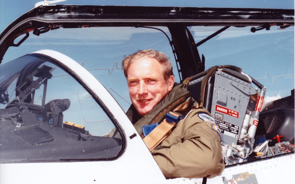 Knight at the controls of a jet fighter: wherever his appointments took him, he took every opportunity to fly