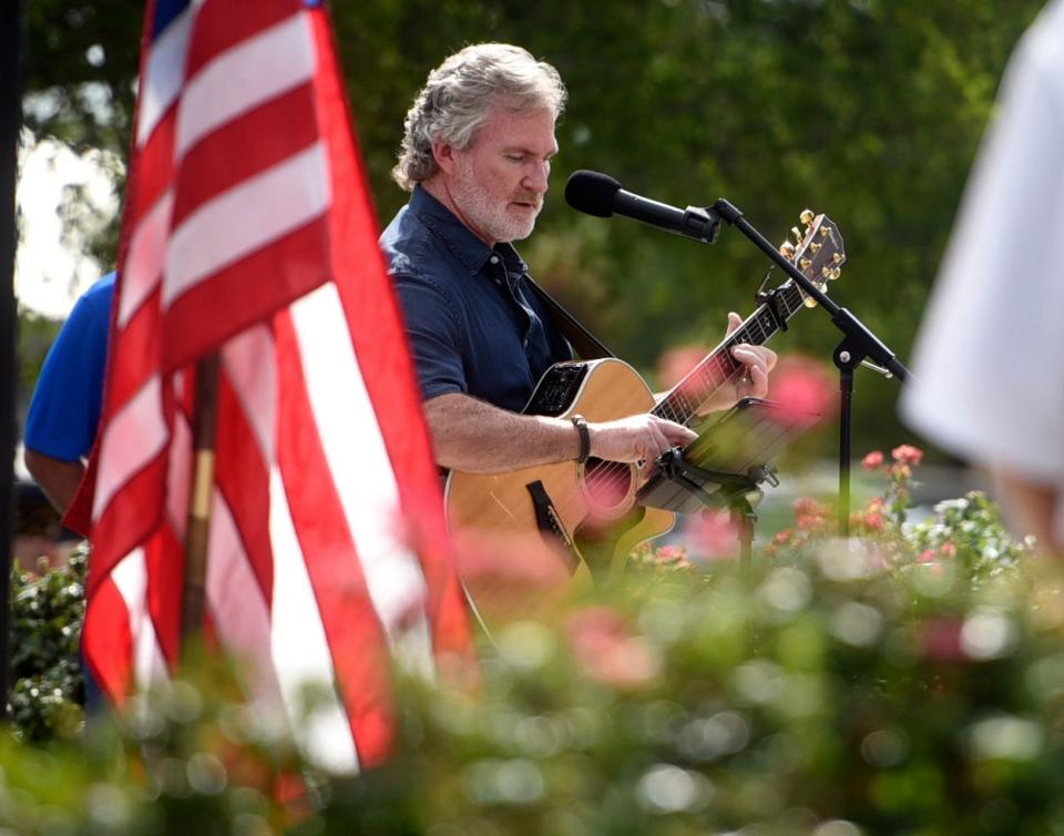 Jeff McCreight plays "The Last Parade" during Woody Williams' tribute, Saturday, July 9, 2022. McCreight is a pastor.