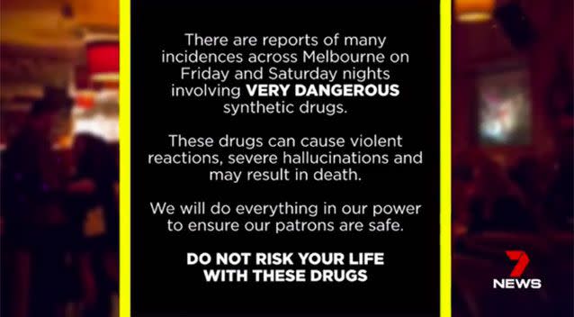 Chapel Street night club Revolver has issued a warning to patrons following the suspected drug deaths. Picture: 7 News