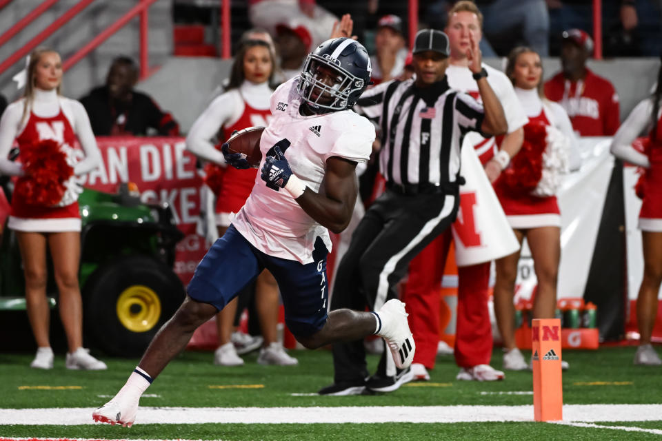 LINCOLN, NE - SEPTEMBER 10: Running back Gerald Green #4 of the Georgia Southern Eagles scores on a long run against the Nebraska Cornhuskers in the second quater at Memorial Stadium on September 10, 2022 in Lincoln, Nebraska. (Photo by Steven Branscombe/Getty Images)