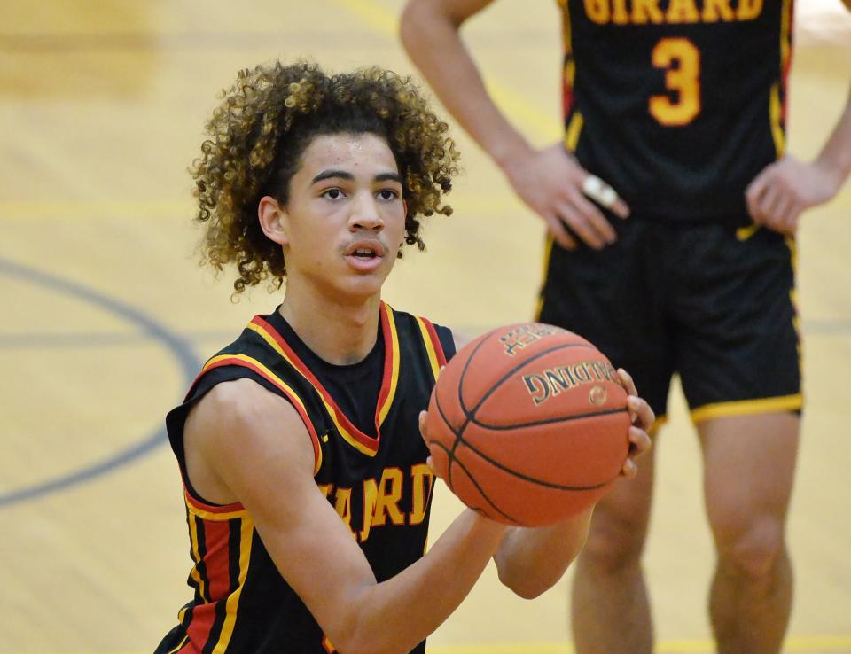 Girard High School sophomore Kenny Godoy eyes a free throw against North East in North East on Jan. 26, 2024.