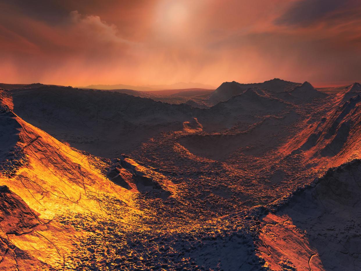 Artist’s impression of the surface of the newly discovered distant planet: ESO/M. Kornmesser