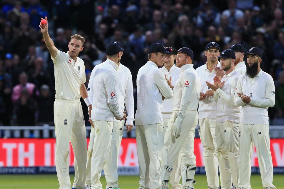 Broad celebrates becoming the second-highest wicket-taker for England: AFP/Getty Images