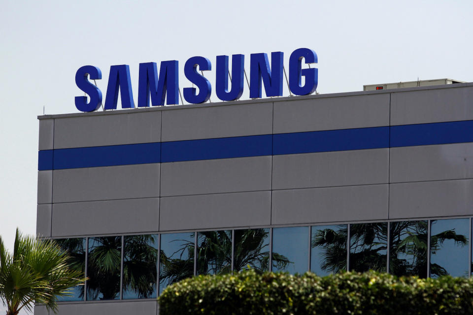 The logo of Samsung Electronics is pictured at the company's factory in Tijuana, Mexico, June 1, 2019. REUTERS/Jorge Duenes