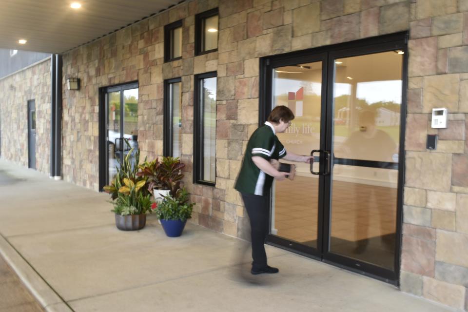 Dawn Smith of Bloomington going into the Family life Center to vote Tuesday, May 7, 2024.
