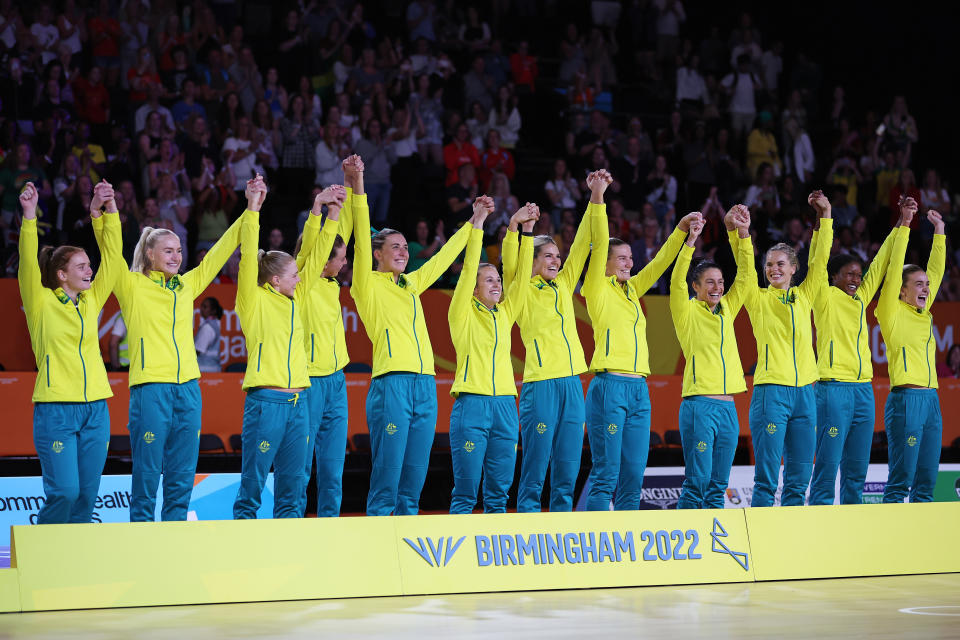 The Diamonds, pictured here celebraing after winning netball gold at the Commonwealth Games.