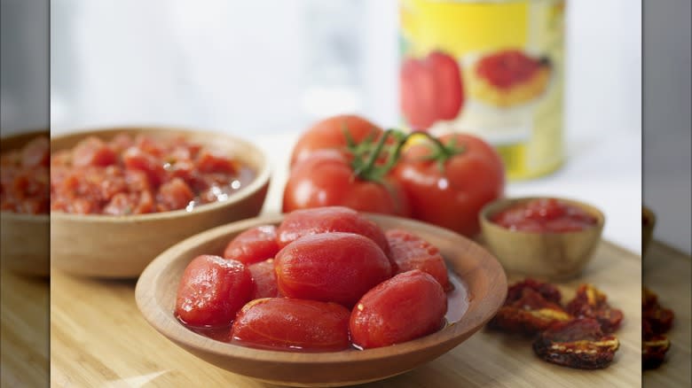 Canned tomatoes in a bowl