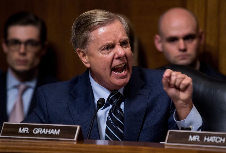 Sen. Lindsey Graham (R-S.C.) asked Brett Kavanaugh if he was a gang rapist. Dr. Christine Blasey Ford did not actually make that accusation. (Photo: TOM WILLIAMS via Getty Images)