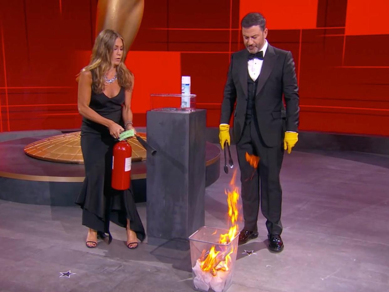 Emmys 2020 Jennifer Aniston and Jimmy Kimmel ABC Getty