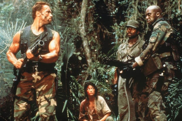 Arnold Schwarzenegger, Elpidia Carrillo, Carl Weathers and Bill Duke in "Predator" (1987)<p>20th Century Studios</p>