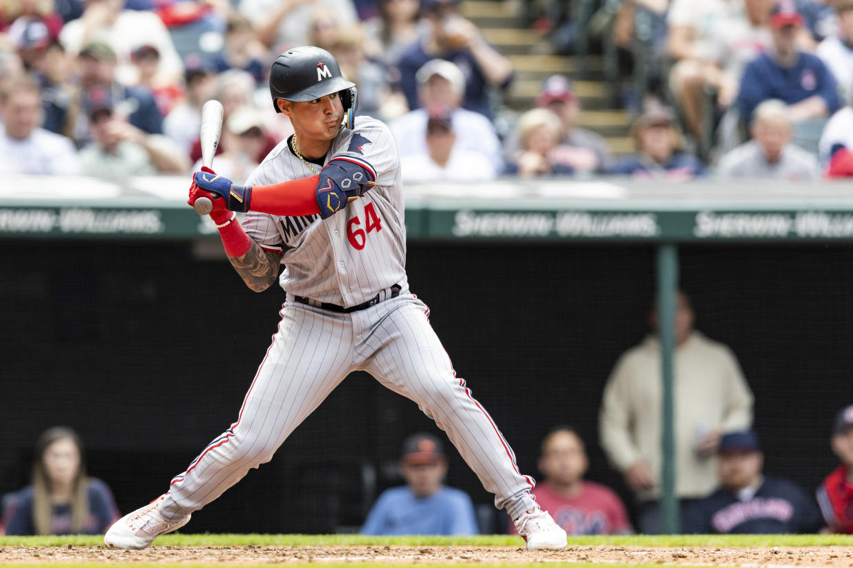 José Miranda has been red hot and has multi-position eligibility, making him a top add in fantasy baseball leagues. (Photo by Lauren Leigh Bacho/Getty Images)