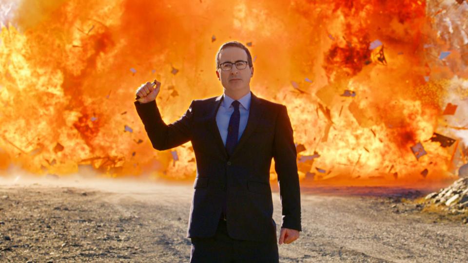 John Oliver literally blew up 2020 (or at least a sign) in November's season finale of HBO's 'Last Week Tonight.'