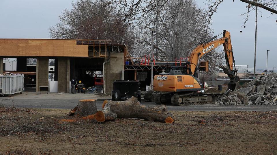 Construction crews are n converting the former Kennewick Fire Station near the Benton County Justice Center into the county’s new elections center. Bob Brawdy/bbrawdy@tricityherald.com