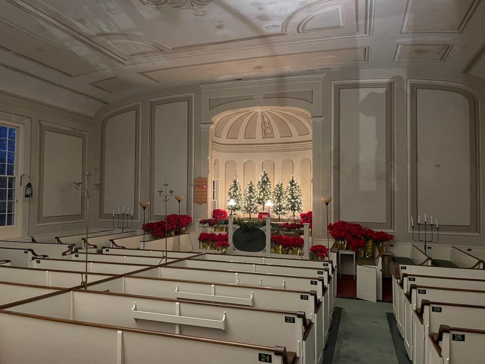 The interior of the Orchard Chapel next to Applecrest Orchards on Exeter Road in Hampton Falls seats 120.