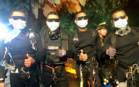 Four Thai Navy Seals are seen after leaving the cave safe during the rescue mission, Chiang Rai Province - Credit: Reuters