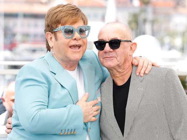 <p>P. Lehman/Future Publishing via Gett</p> Elton John and Bernie Taupin in Cannes in May 2019