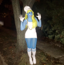 Ashanti went baby blue from head-to-toe to bring her Smurfette look to life. Warning: This would require major body-paint dedication, but the rest of the costume is a simple white minidress, gloves, and hat.