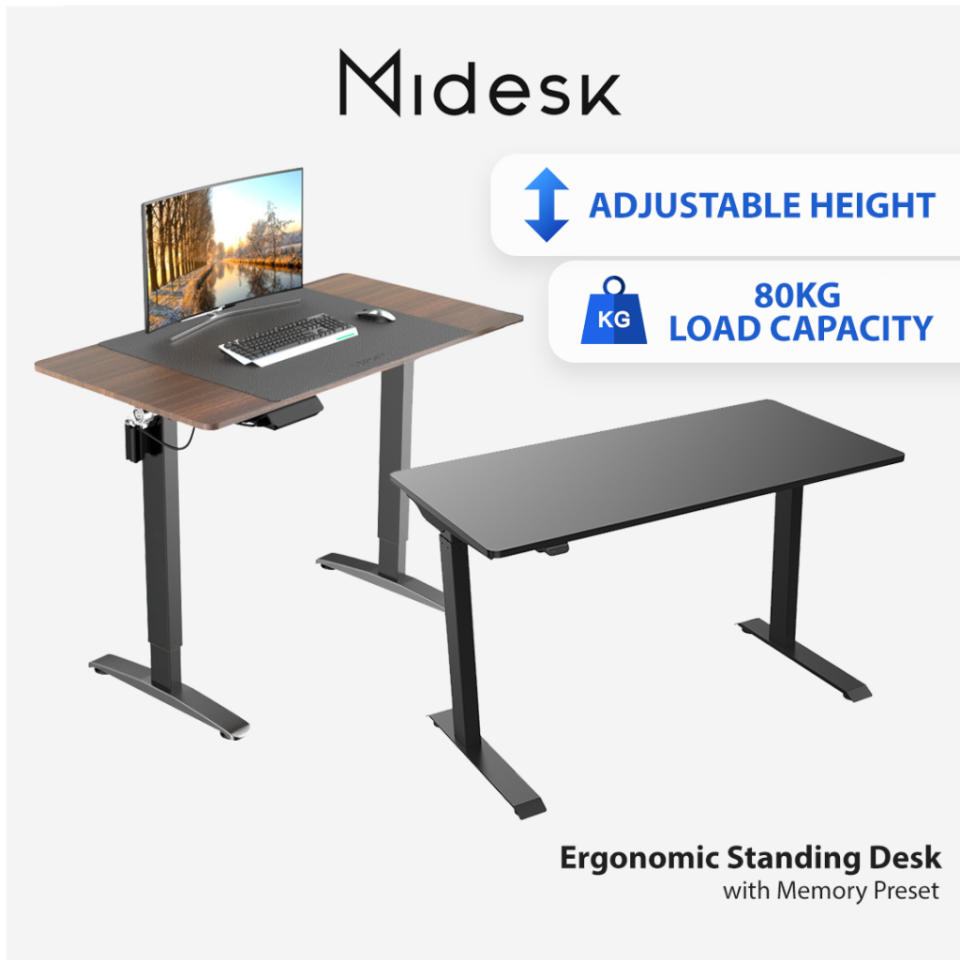 Midesk Ergonomic Gaming Office Adjustable Standing Desk | Motorised Table | 45db Low Noise | Memory Preset. (Photo: Shopee SG)