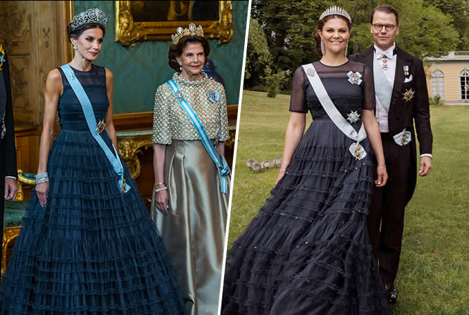 <p>Letizia d'Espagne pour son dîner d'Etat en Suède, elle a piqué la robe H&M de la princesse Victoria !</p>