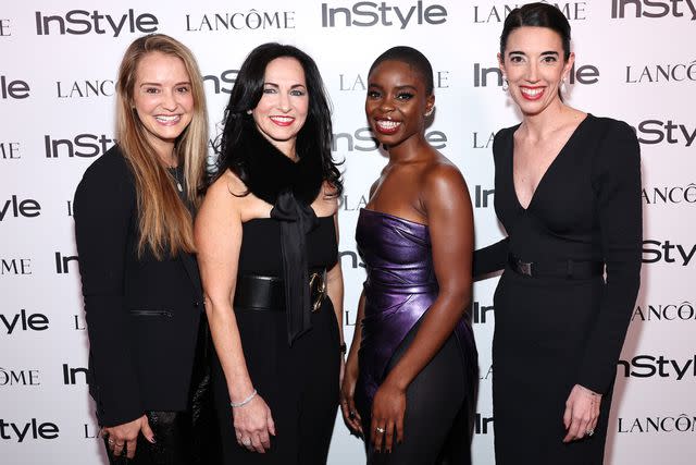 <p>Jamie McCarthy/Getty</p> Joy Sunday with Leah Wyar (President, Entertainment + Beauty & Style Group, DotDash Meredith), Ramzy Burns (General Manager of Lancôme USA) and Sally Holmes (Editor and Chief and General Manager of InStyle)