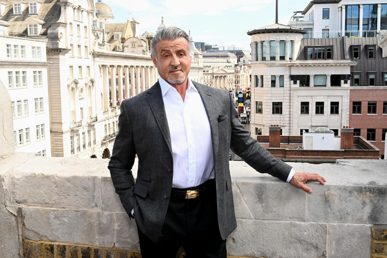 LONDON, ENGLAND - JUNE 20: Sylvester Stallone of MTV Ent Studios/101 Studios during a visit to BAFTA headquarters to celebrate the launch of Paramount+ UK at BAFTA on June 20, 2022 in London, England. (Photo by Dave J Hogan/Getty Images)