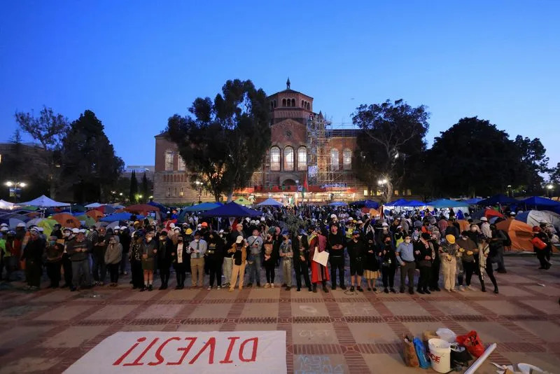 Protesters gather at the University of California Los Angeles