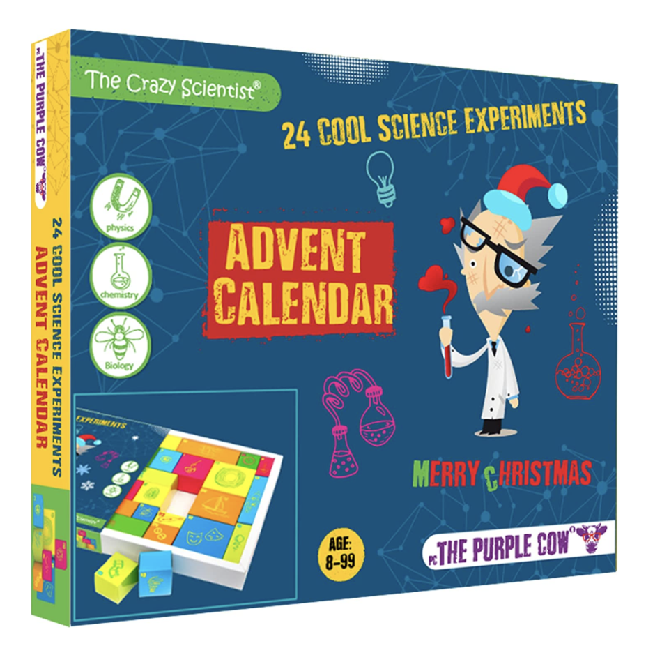 Crazy Scientist Advent Calendar for kids in blue box with scientist on cover (Photo via Amazon)