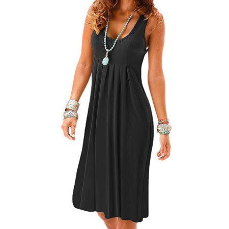 35) Women's Summer Casual Sleeveless Mini Plain Pleated Tank Vest Dresses T-Shirt Dress