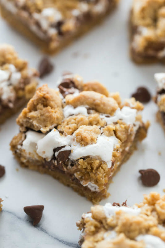 <p>Recipe Boy</p><p>A super easy sweet treat that are just like baked cookie bars.</p><p><strong>Get the recipe: <a href="https://www.recipeboy.com/smores-bars/" rel="nofollow noopener" target="_blank" data-ylk="slk:S'Mores Bars;elm:context_link;itc:0;sec:content-canvas" class="link ">S'Mores Bars</a></strong></p>