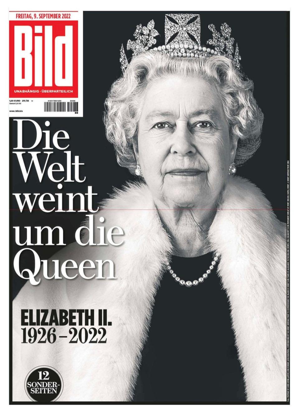 Germany' Bild newspaper front page on September 9, 2022, marking the death of Queen Elizabeth II.