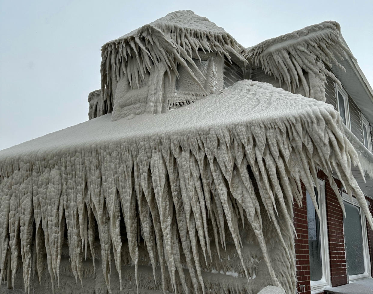 Hoak's restaurant is covered in ice from the spray of Lake Erie waves during a winter storm that hit the Buffalo region in Hamburg, New York, U.S. December 24, 2022.    Kevin Hoak/ via REUTERS  THIS IMAGE HAS BEEN SUPPLIED BY A THIRD PARTY.