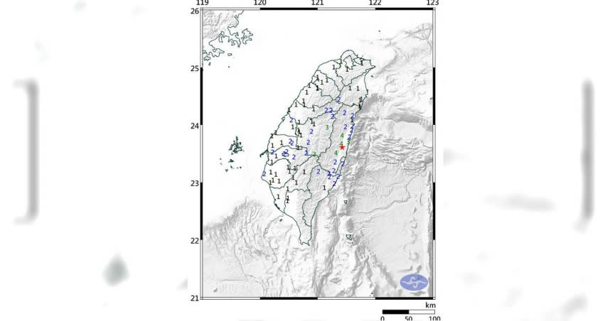 21：34發生規模5.1地震。（圖／中央氣象局）