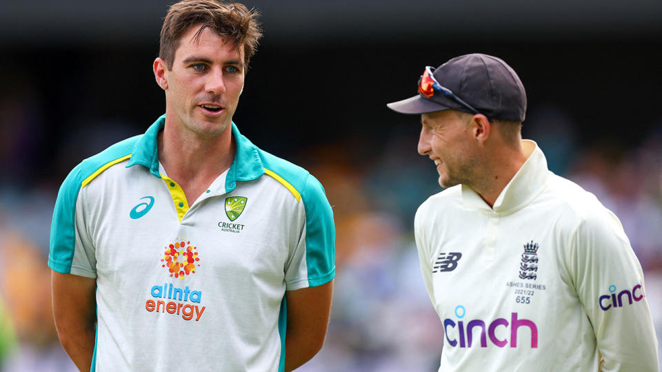 Pat Cummins is having to watch the second Ashes Test from his hotel room after being deemed a close contact of a covid-positive traveller in Adelaide. (Photo by PATRICK HAMILTON/AFP /AFP via Getty Images)