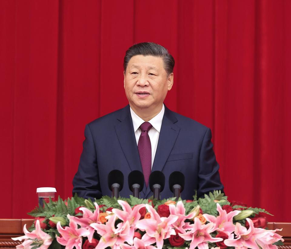 BEIJING, Dec. 31, 2020 -- Chinese President Xi Jinping, also general secretary of the Communist Party of China Central Committee and chairman of the Central Military Commission, delivers an important speech at the New Year gathering held by the National Committee of the Chinese People's Political Consultative Conference CPPCC in Beijing, capital of China, Dec. 31, 2020. (Photo by Yao Dawei/Xinhua via Getty) (Xinhua/Yao Dawei via Getty Images)