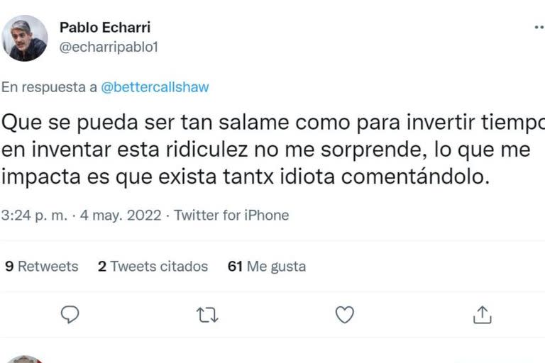 La desmentida de Pablo Echarri de sus dichos contra Robert De Niro incluyó agravios para los creadores de la fake y para los que la creían