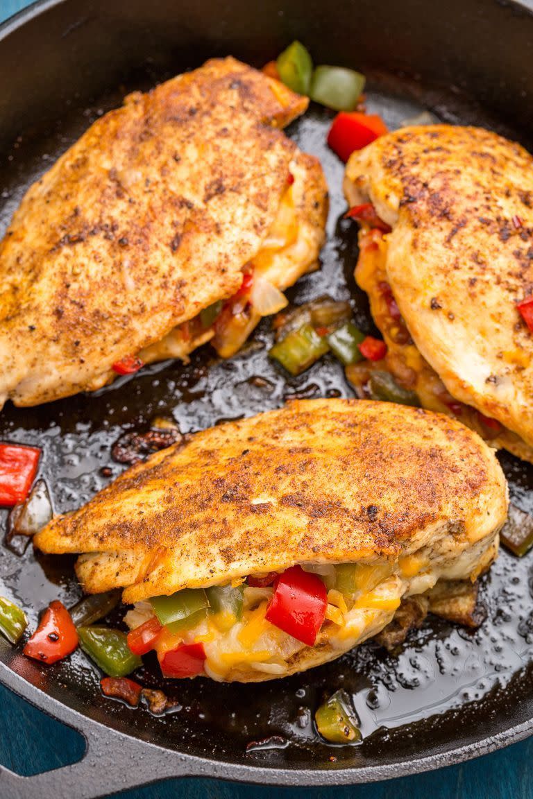<p>The perfect dinner for any night of the week.</p><p>Get the <a href="https://www.delish.com/uk/cooking/recipes/a29649539/cajun-stuffed-chicken-recipe/" rel="nofollow noopener" target="_blank" data-ylk="slk:Cajun-Stuffed Chicken;elm:context_link;itc:0;sec:content-canvas" class="link ">Cajun-Stuffed Chicken</a> recipe</p>