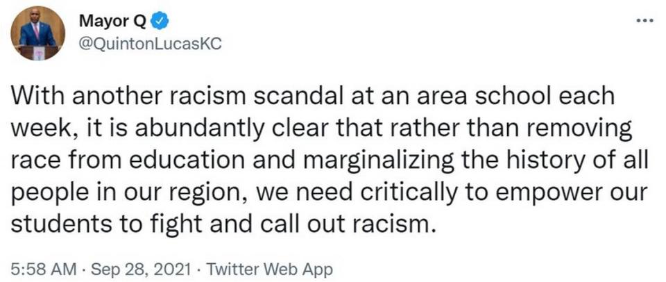 Kansas City Mayor Quinton Lucas tweeted about education about racism after an Olathe South High School student made a racist sign about “picking cotton” while inviting his date to homecoming.