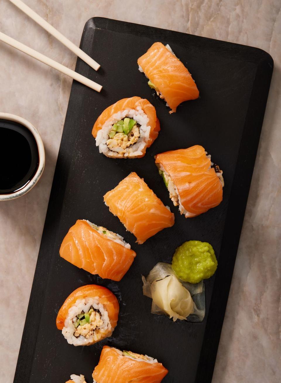 alaska rolls with crab, salmon, avocado and cucumber