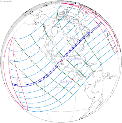 Mapa del eclipse solar del 8 de abril de 2024. <a href="https://commons.wikimedia.org/wiki/File:SE2024Apr08T.png" rel="nofollow noopener" target="_blank" data-ylk="slk:Wikimedia Commons / Eclipse Predictions by Fred Espenak, NASA's GSFC;elm:context_link;itc:0;sec:content-canvas" class="link ">Wikimedia Commons / Eclipse Predictions by Fred Espenak, NASA's GSFC</a>