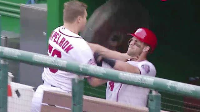 Jonathan Papelbon Chokes Bryce Harper In Nationals Dugout 