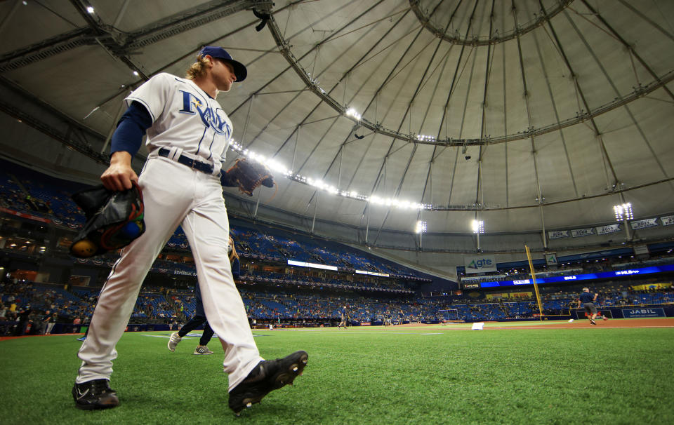 Shane Baz歷經傷痛後，近期有可能再重返大聯盟舞台。(Photo by Mike Ehrmann/Getty Images)