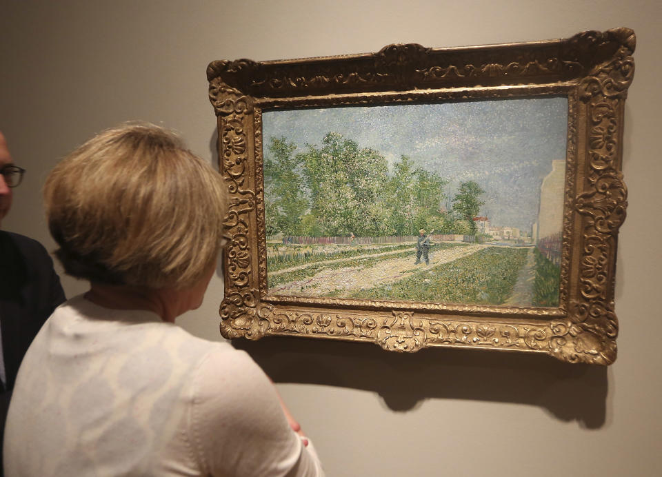 A painting by Vincent van Gogh is viewed during a press preview of the exhibit "Hotel Texas: An Art Exhibition for the President and Mrs. John F. Kennedy," during a press preview at the Dallas Museum of Art Wednesday, May 22, 2013, in Dallas. (AP Photo/LM Otero)