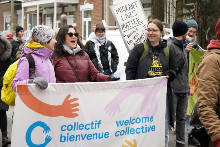 Protestors gather in Montreal on March 16, 2024, calling on the Canadian government to regularize undocumented migrants (Mathiew LEISER)