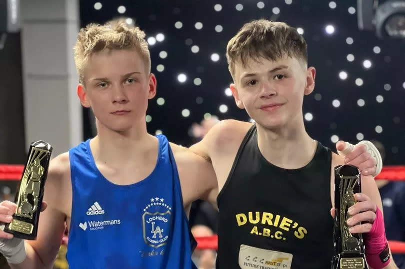 Durie's boxer Lucas Ewan (right) was one of three boxers who won their fights at their home show in Rivals Gym, Wishaw