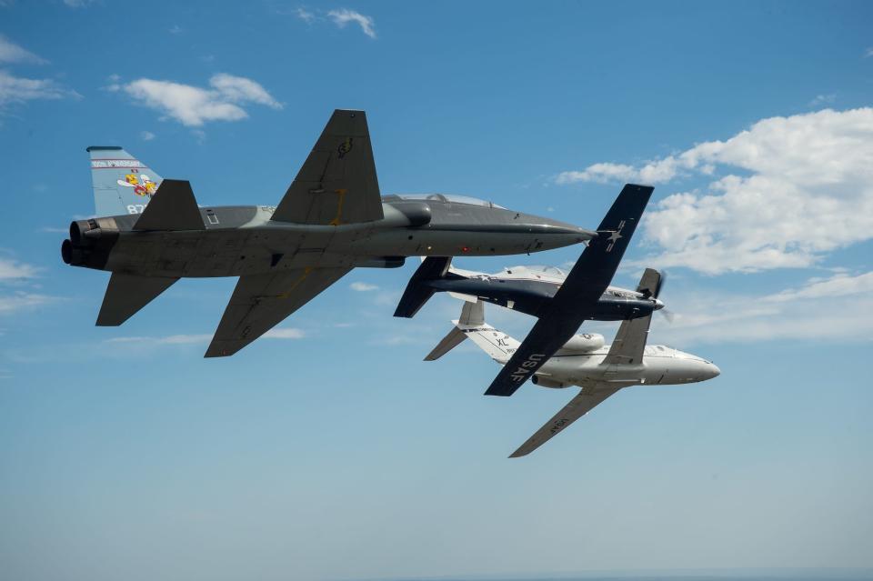 Air Force T-1 Jayhawk, T-6 Texan II, and T-38 Talon