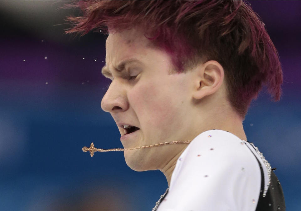 Misha Ge of Uzbekistan competes in the men's free skate figure skating final at the Iceberg Skating Palace during the 2014 Winter Olympics, Friday, Feb. 14, 2014, in Sochi, Russia.