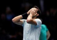 Tennis - ATP World Tour Finals - The O2 Arena, London, Britain - November 19, 2017 Bulgaria's Grigor Dimitrov celebrates after winning the final against Belgium's David Goffin Action Images via Reuters/Tony O'Brien